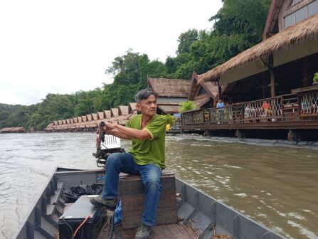 Electric traditional longtail boat operating in Uthai Thani, Thailand